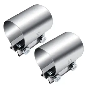 Dianrui K-h-031-57 2pcs 2.25 Inch Butt Joint Stainless Steel Clamp Band Silver