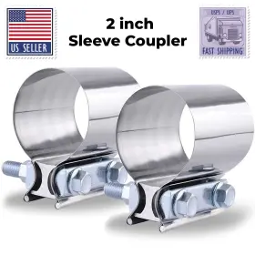 L-anan 730074234475 2pcs Stainless Steel Butt Joint Exhaust Band Clamp Sleeve Muffler 2inch-53mm
