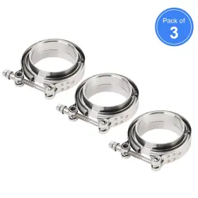 Lk-vc-225 Lokocar 3 2.25 Inch V Band Clamp With Flange Male Female Stainless Steel Silver 3pcs