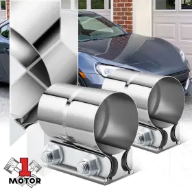 Mt1-212lcaxe Motor-1 2pcs 2.25 Inch Od Stainless Steel Lap Joint Exhaust Muffler Pipe Clamp Sleeve Coupler