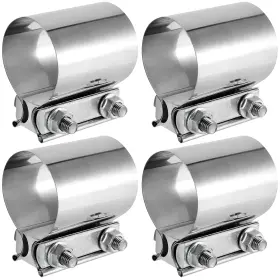 Mukchap 758226998174 4 Pcs 2.5 Inch Butt Joint Exhaust Band Clamp Sleeve 2 1/2 Sliver