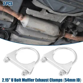 X Autohaux 745060895219 Car Round U Bolt Clamp Muffler Exhaust Clamps Mild Steel 2.15 Inch Id 54mm 2 Pcs