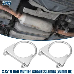 X Autohaux 745060895257 Car Round U Bolt Clamp Muffler Exhaust Clamps Mild Steel 2.75 Inch Id 70mm 2 Pcs