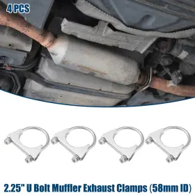 X Autohaux 745060895356 Car Round U Bolt Clamp Muffler Exhaust Clamps Mild Steel 2.25 Inch Id 58mm 4 Pcs