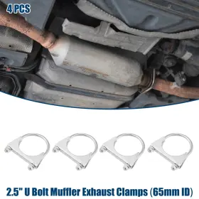 X Autohaux 745060895370 Car Round U Bolt Clamp Muffler Exhaust Clamps Mild Steel 2.5 Inch Id 65mm 4 Pcs
