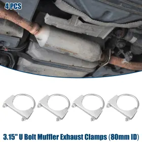 X Autohaux 745060895400 Car Round U Bolt Clamp Muffler Exhaust Clamps Mild Steel 3.15 Inch Id 80mm 4 Pcs